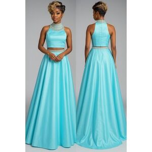 Cinderella Divine Elegant Blue Beaded Maxi Dress